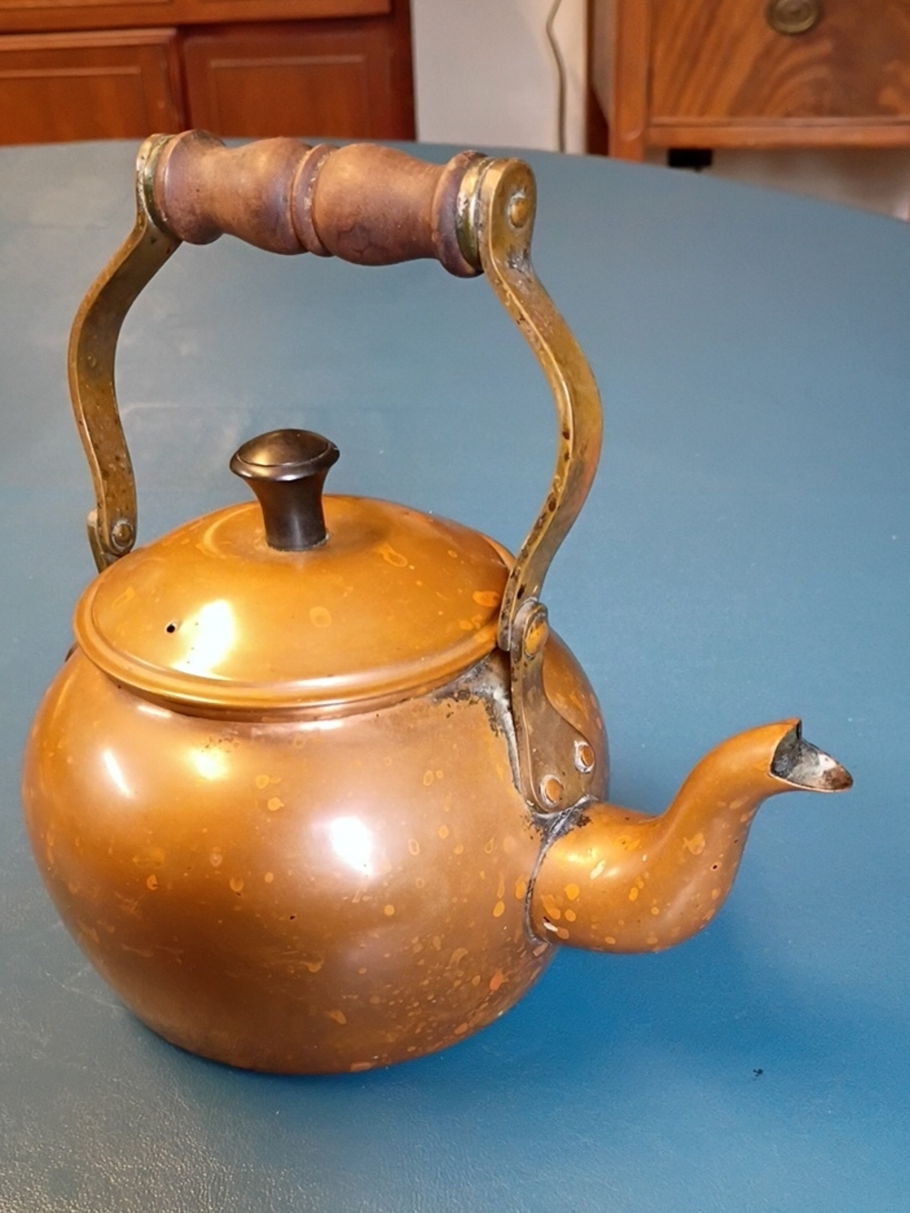 Copper-Tone Stovetop Teakettle with Wooden Handle - Amber Copper